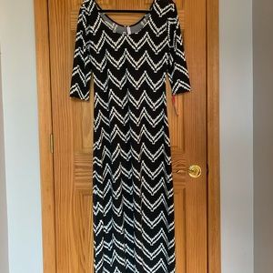 Floor length black and white dress